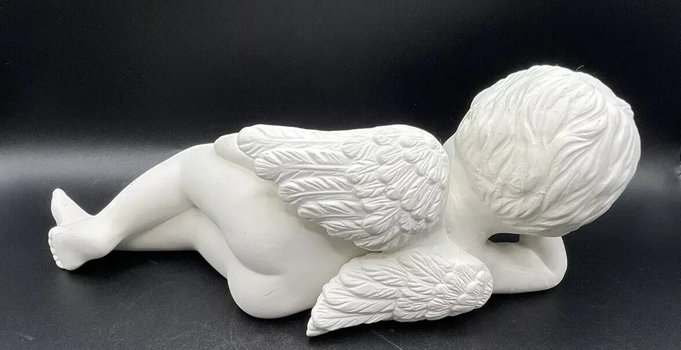 Винтажная керамическая фигурка херувима полка сиделка ангел укладка сбоку неглазурованный белый 9 дюймов - Изображение 3 из 4