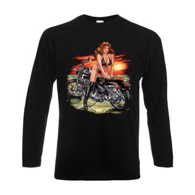 Longsleeve Girl over Motorcycle, Biker langarm Funshirt Motorrad USA (ASG00290)