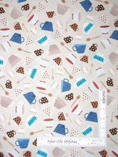 Perfect Blend Coffee Cup Spoon Cream Cotton Fabric Benartex C8879 By The Yard