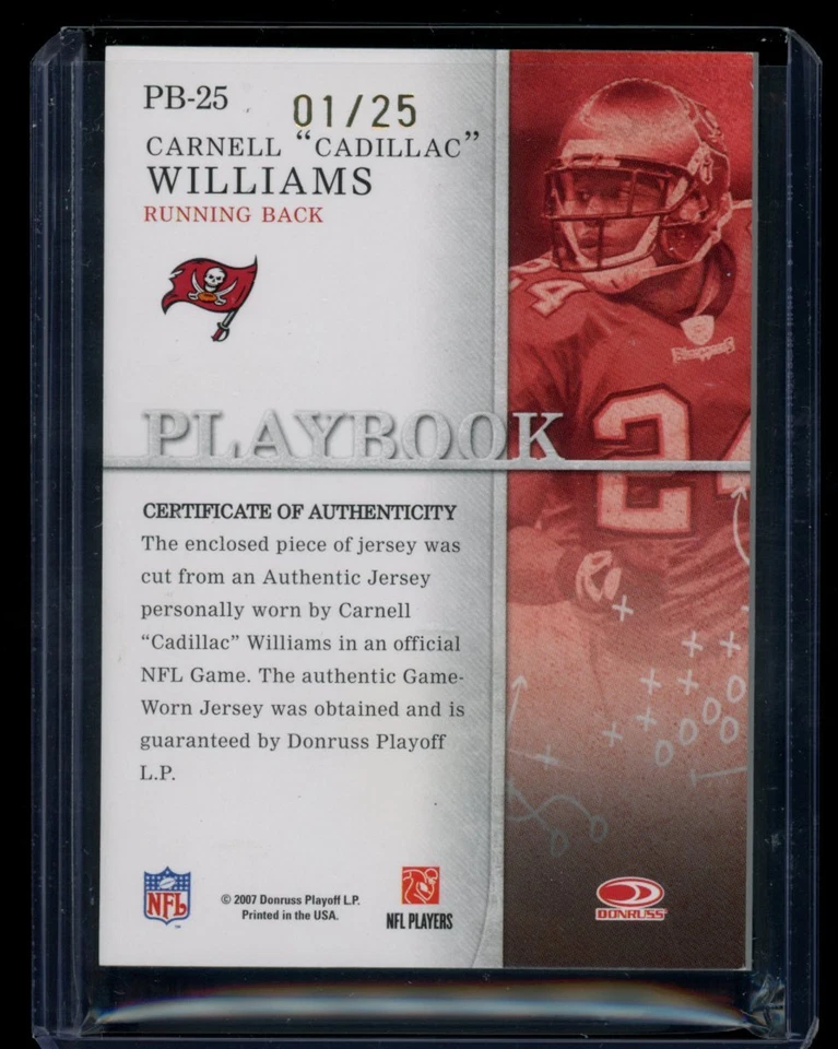 Carnell "Cadillac" Williams 2007 Donruss Gridiron #PB-25 Playbook Platinum /25 - Image 2 of 2