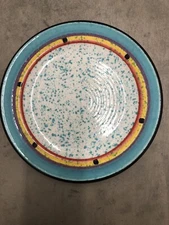 Treasure Craft Paradise 9" Salad Plate Turquoise Band Speckled Stoneware