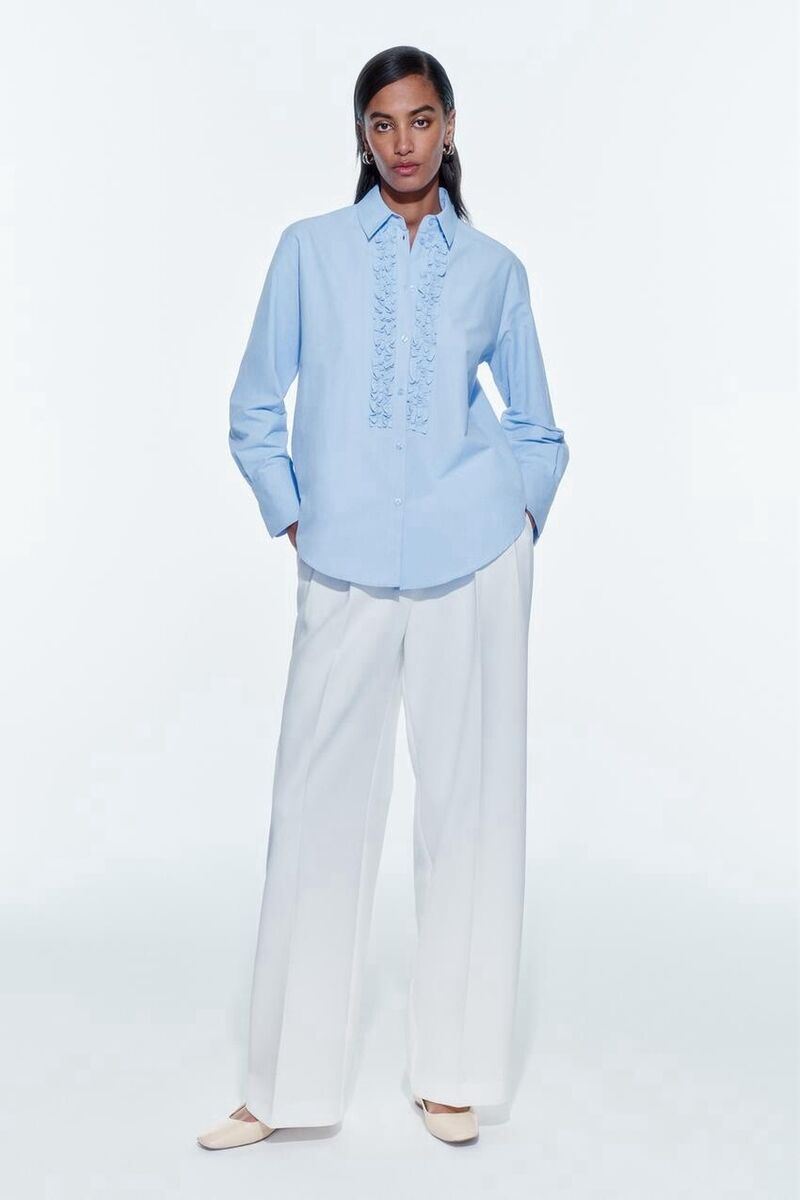 ZARA WOMEN FRILLY POPLIN SHIRT SKY BLUE Sz L | 3564/068 | eBay ZARA WOMEN FRILLY POPLIN SHIRT SKY BLUE Sz L | 3564/068 | eBay