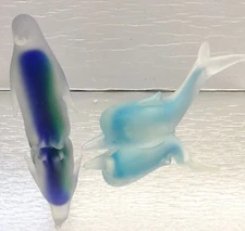 Frosted Light Blue Dolphin and Frosted Blue & Green Penguin Paperweights/Figurin