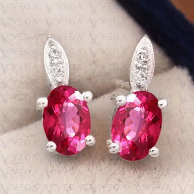 Stud Oval Ruby Ruby Diamond Ruby Gemstone Earrings Oval Cut