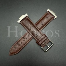 D/Brown Genuine Leather Ostrich Watch Strap Fits for Tissot PRX Buckle + Adapter