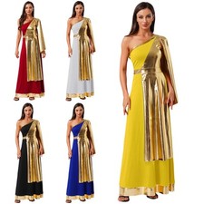 Women Halloween Ancient Greek Costume One Shoulder Toga Tunic Roman Beauty Dress
