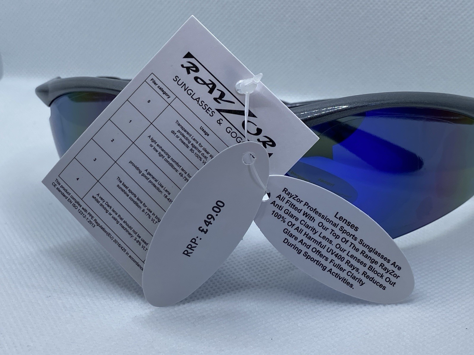 RayZor Unisex Sports Sunglasses Brand New UV400 RRP £49.00 Grey with Blue Lenses image 3