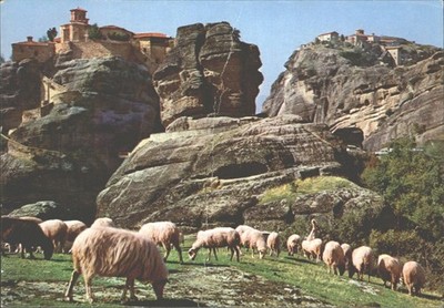 Meteora Griechenland Heilige Dreifaltigkeit Kloster Postkarte 1980 Toubis Schaf Vintage