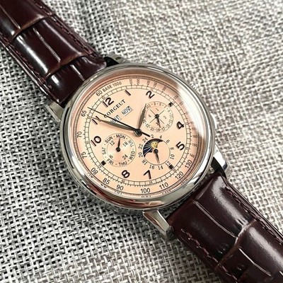 CORGEUT 42mm Salmon Dial Year Month Date Day-Night Indicator Automatic Men Watch
