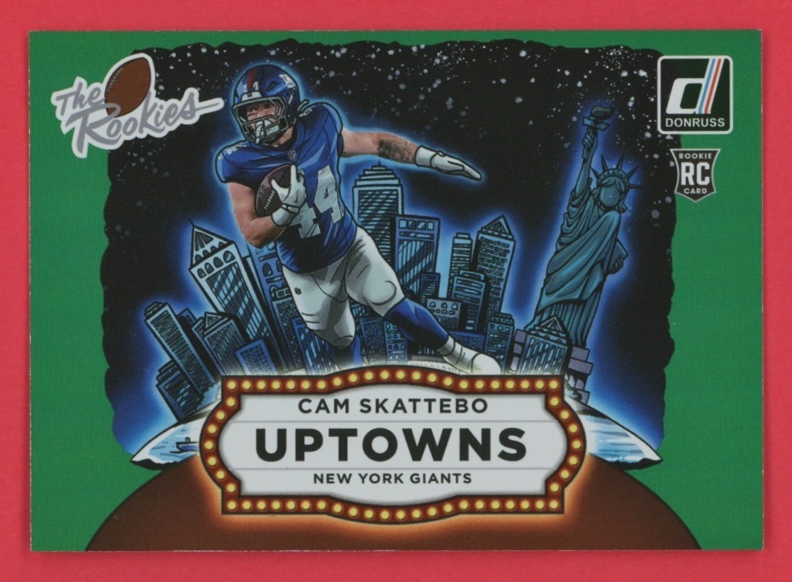 2025 Panini Donruss Rookies & Highlights Uptowns Cam Skattebo RC Green SSP TRU-2