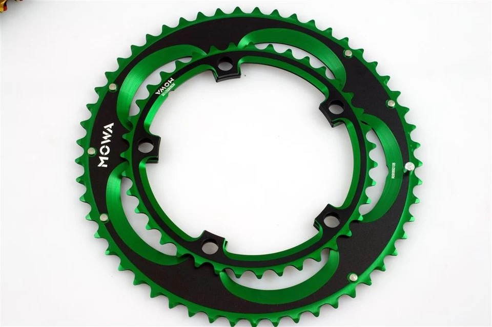 Juego de platos anodizados dobles MOWA para carretera 53-39T verde Foto 2 de 2