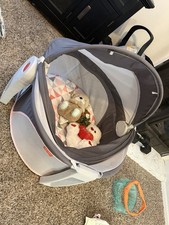 Fisher-Price Portable Play Yard with Canopy, Gray White Pink, Infant