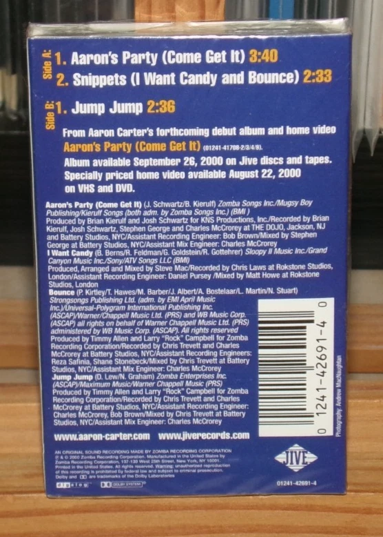 AARON CARTER AARON'S PARTY COME GET IT NEW CASSETTE SINGLE JUMP JUMP BOUNCE - Image 3 of 3