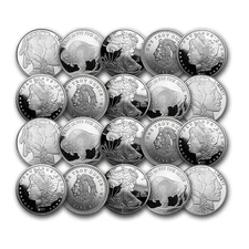 1 oz Silver Round - Secondary Market - Lot of 20 Rounds .999 Silver Random Brand