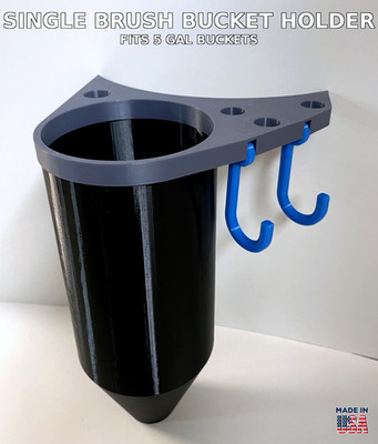 Single Brush Bucket Holder for 5 Gallon   Car Wash Organizer w/ Hooks