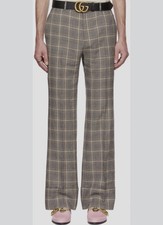Gucci Women’s Wide Leg Prince Of Wales Plaid Trousers Gray IT 40 NWT