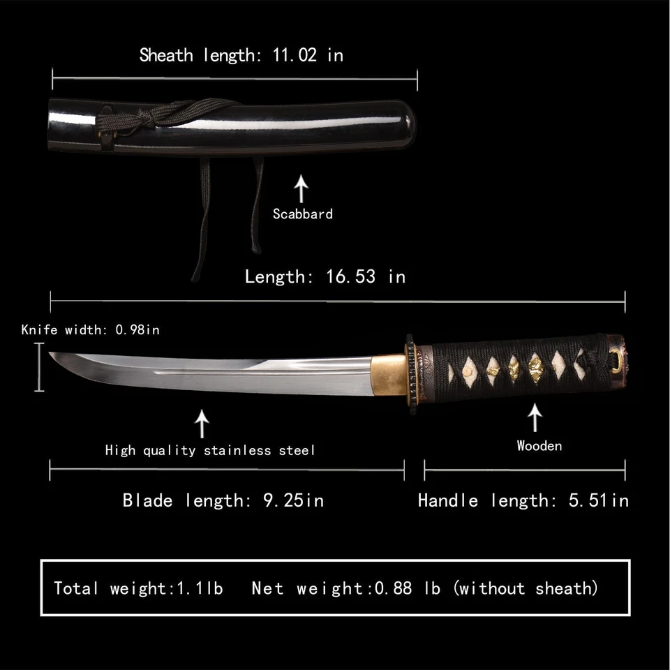 Mini espada samurai 16,5 polegadas/espada pequena japonesa/1045 aço carbono/espada preta - Imagem 2 de 4