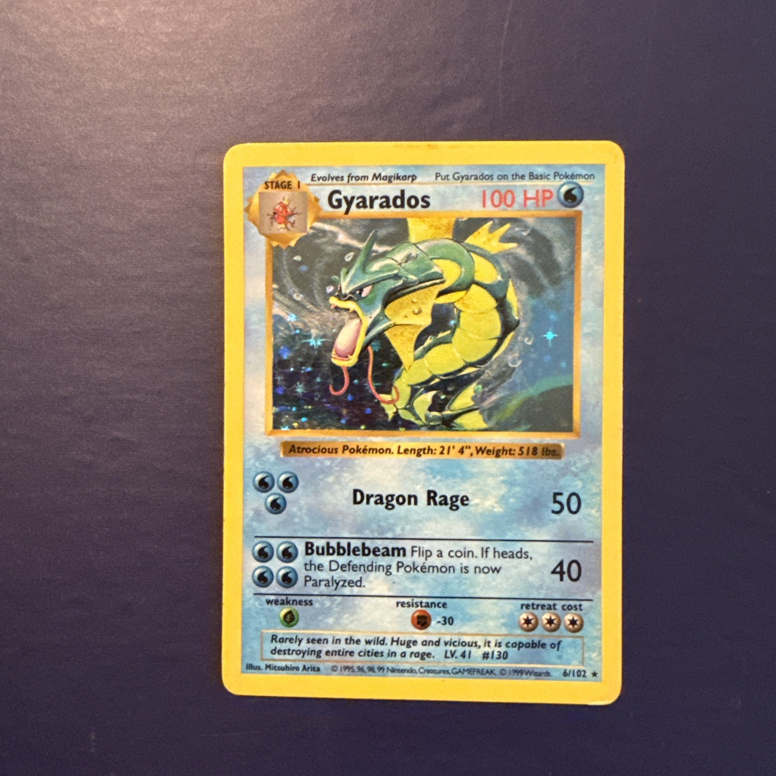 Gyarados 7/130 - Base Set 2 HOLO RARE - 1st Gen Vintage Pokemon Card - LP