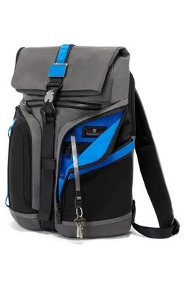   NEW TUMI Alpha Bravo Logistics Flap Backpack Gray Blue Ballistic Nylon Travel