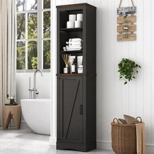 68" Tall Farmhouse Bathroom Storage Cabinet, 5-Shelf Storage Cabinet