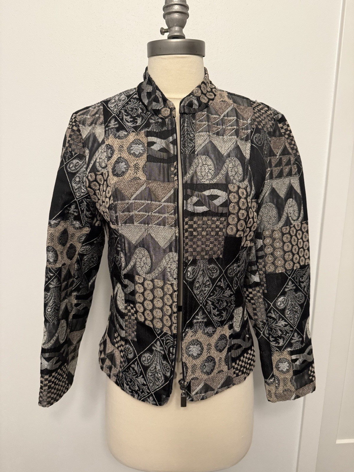 Dressbarn Small Silver Patchwork Tapestry Evening… - image 1