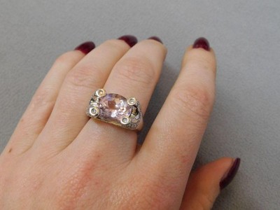 Einzigartiger Cocktailring 14 Karat Weißgold, Diamanten & Morganit Größe 8