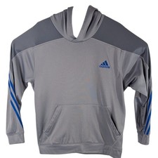 Womens Light Gray Adidas Hoodie Sweatshirt Blue 3 Stripes size Large