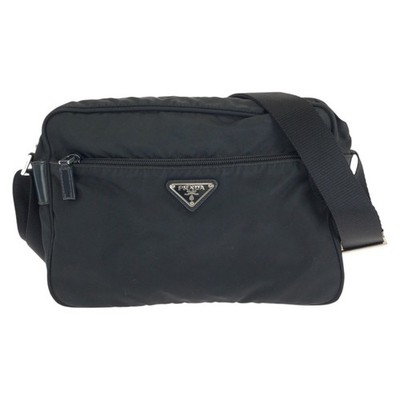 PRADA Tessuto Triangle with logo Shoulder Bag Black SilverHardware Nylon
