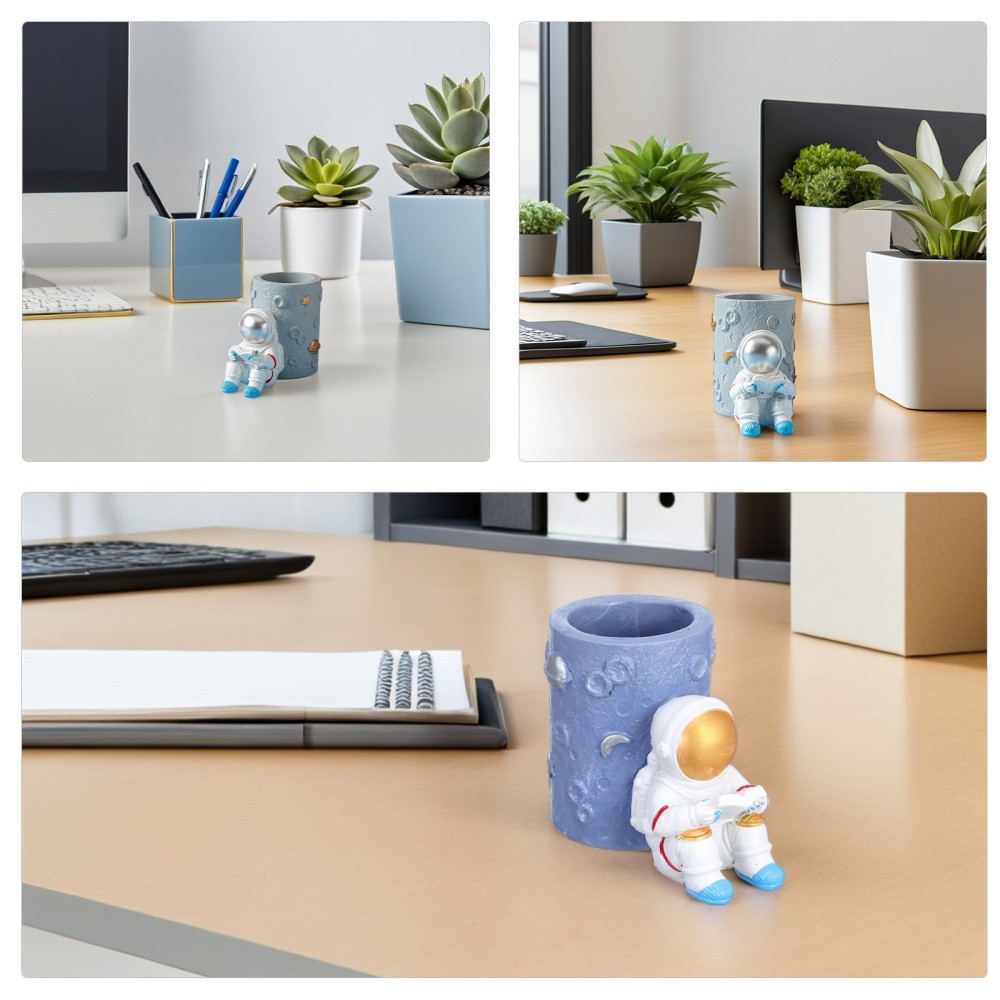  2pcs Astronaut Pencil Cup: Decorative Resin Pen Holder - Space Desk Organizer -