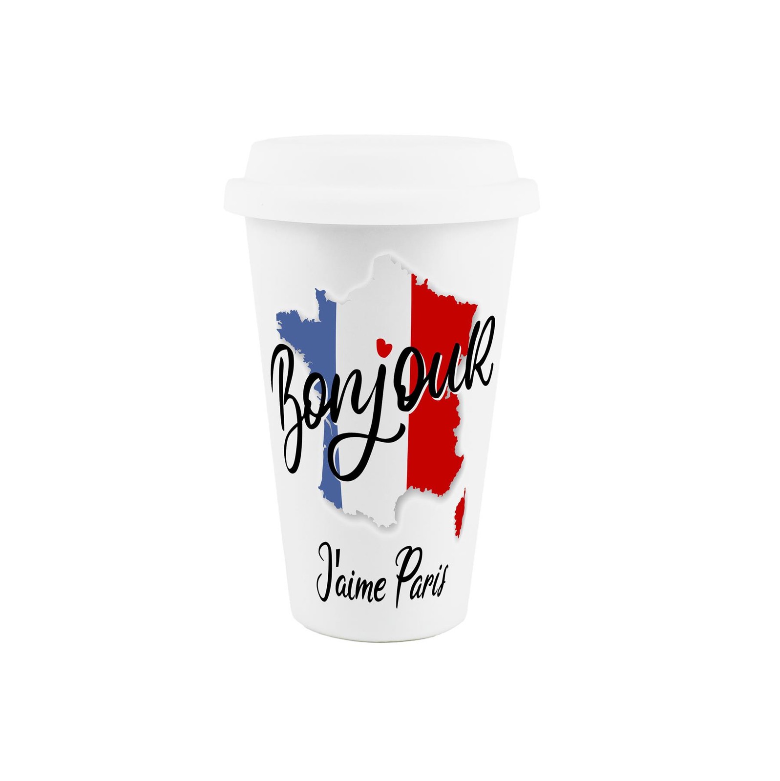 French Map Ceramic Travel Mug - Bonjour Paris Insulated Cup Travel Lovers Gift