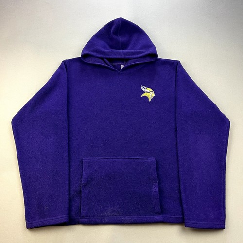 Vintage Minnesota Vikings Hoodie Sweatshirt Youth XL Purple Fleece NFL Football - Picture 1 of 12