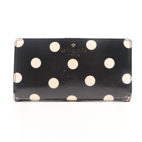 Kate Spade Glossy Black Polka Dot Bifold Wallet Credit Cards Slim