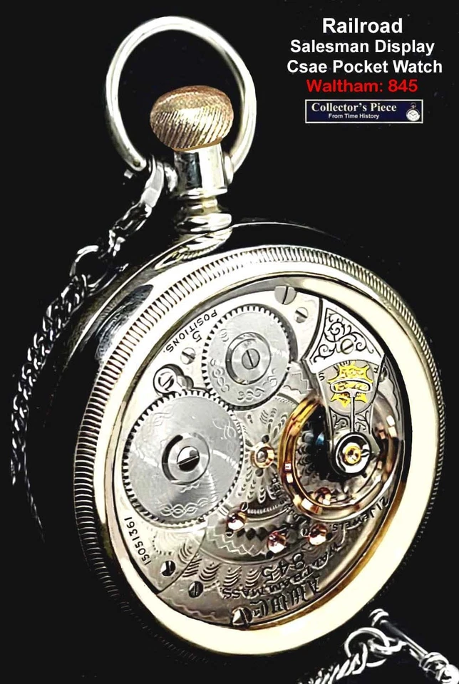 21 Jewels  18 Size High End Display Case RR Pocket Watch Waltham 845. Working - Image 3 of 4