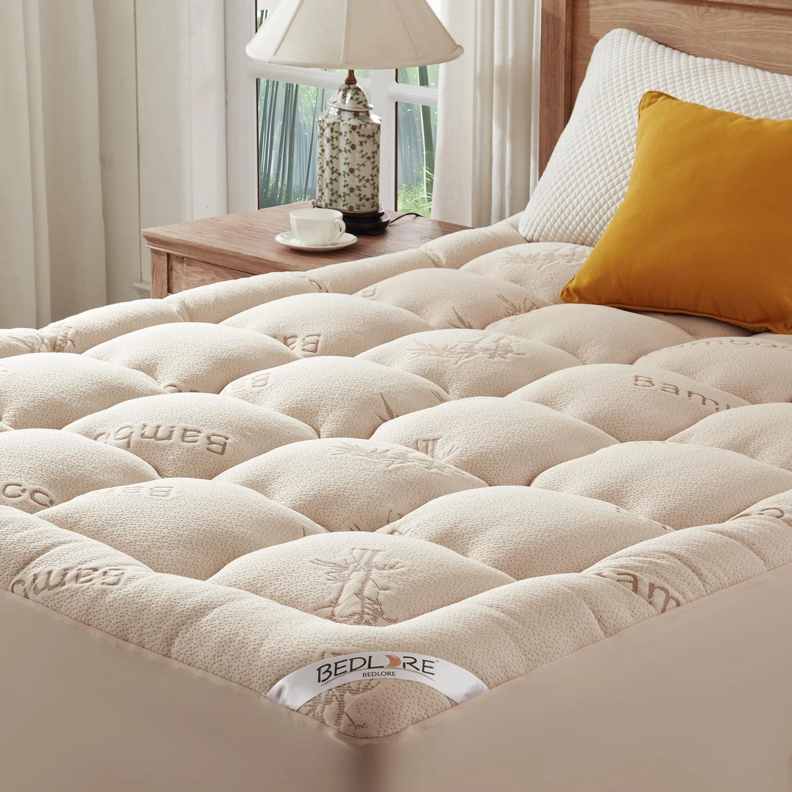 King Mattress Topper, Thick Bamboo Pillow Pad for 6"-18" Mattress, Soft &