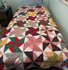 Vintage dated w name KY Handmade Pinwheel Quilt, Twin, 70x80   tb1/cp 