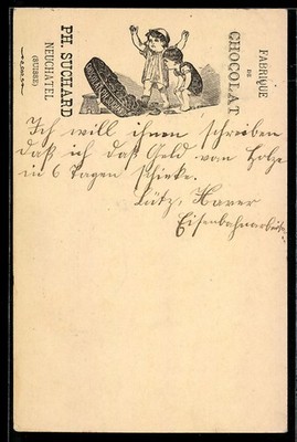 Precursor Lithograph Neuchatel, 1893, Advertising Chocolat Ph. Suchard, kids mi 