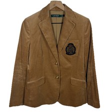 Lauren Ralph Lauren Corduroy Fiamara Blazer Bullion Crest Tan Size 6 Academia