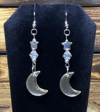 NEW Crescent Moon Earrings w/ Stars  Glass Beads