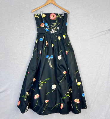 Leo Lin The Fields Strapless Midi Dress Size AU 10 US 6 Embroidered Flowers  RARE | eBay