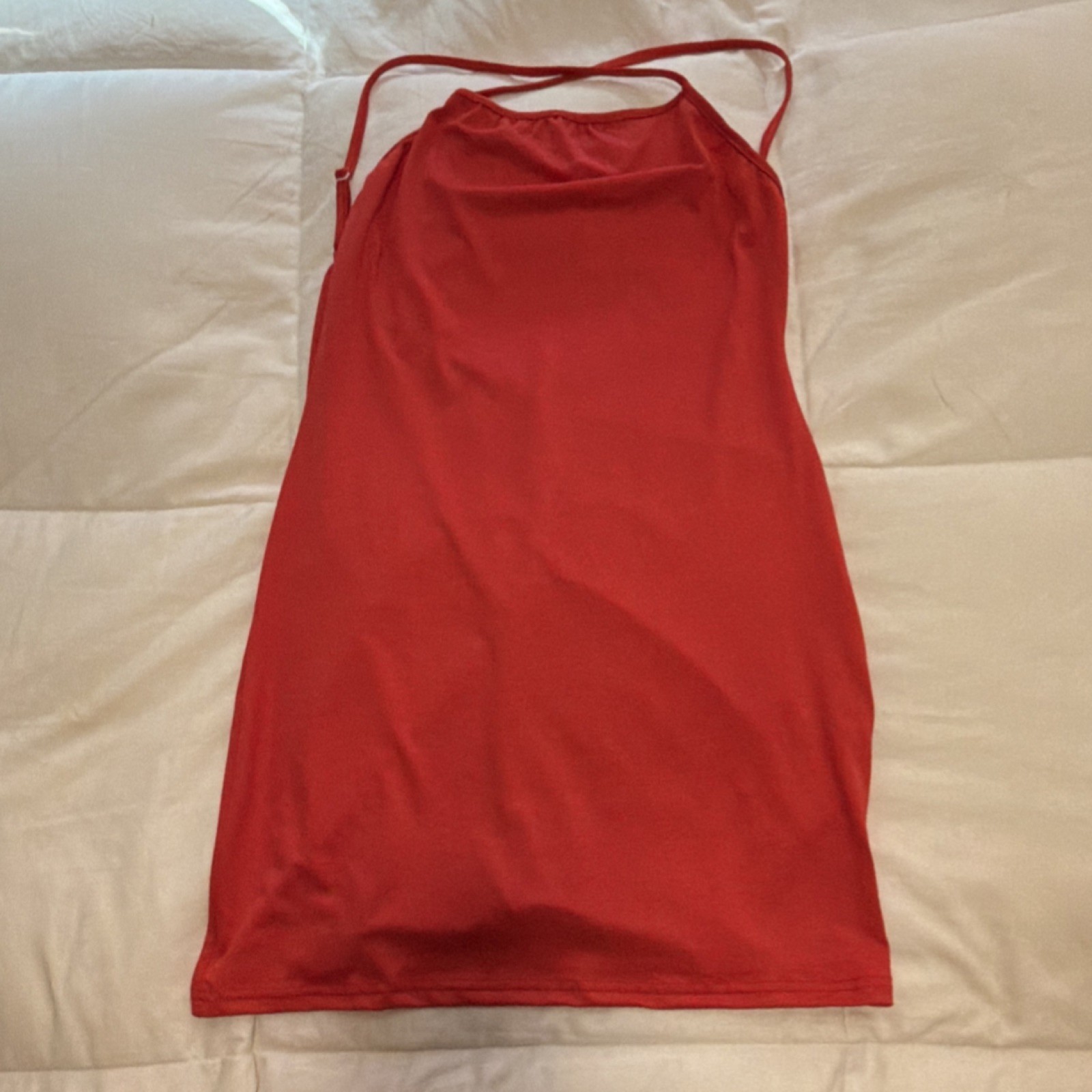 Women's Red Solid Halter Neck Ruched Strappy Sleeveless Cami Tank Top L
