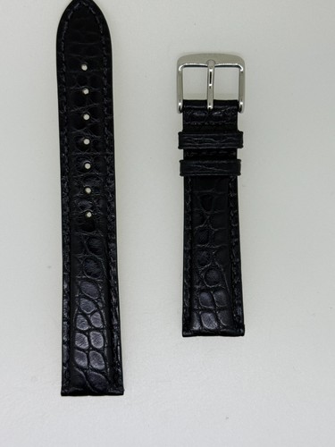 Hadley Roma black matte Alligator sides watch band strap 18MM