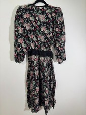 Vintage Diane Freis black and cherries silk midi length tea dress