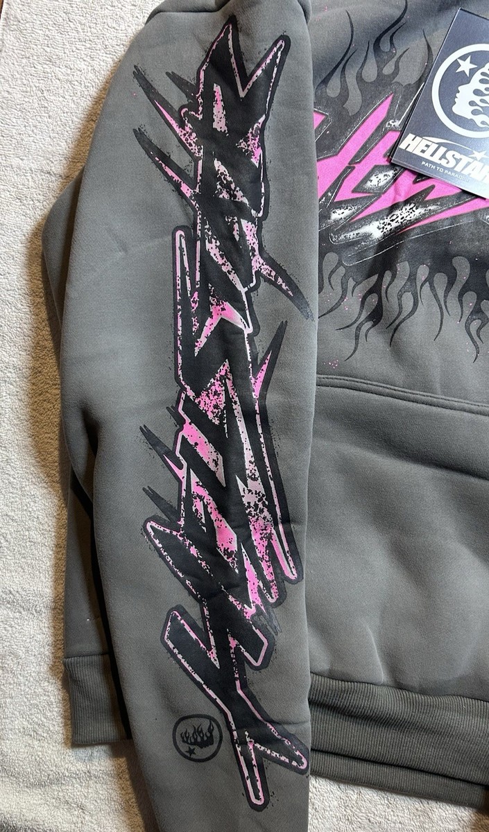 Hellstar Grey/Pink Flame Hoodie Streetwear Size M NWT *Popular