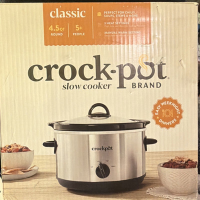 Crock-Pot Classic 4.5 QT Slow Cooker Stainless Steel 3 Heat Settings