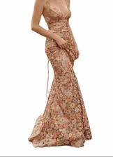 Faviana Floral Sequin Mesh Lace-Up Back Long Gown Dress Size 0