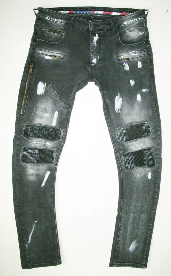 * HOT мужчин ROCKSTAR ANDREW мотоциклиста сужающийся бедствия эластичной молнии черные джинсы 34 x 34 - Изображение 3 из 4