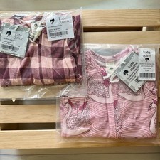 NIB Bundle Kate Quinn Nb Merlot Gingham 0-3m Pink Nouveau Swans Zipper Footie