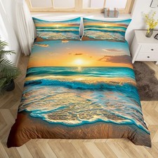 Beach Bedding Set Twin Size Kids Sea Printed Comforter Cover Set for Boys Gir...