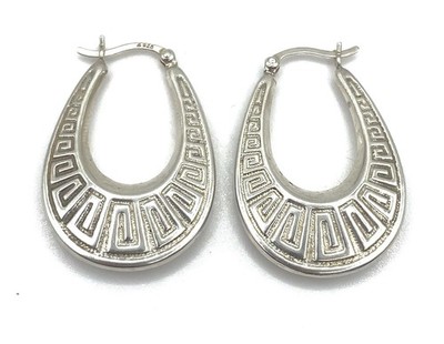 Vintage Sterling Silber / 925 Griechisches Schlüssel Muster Creolen 1 1/4'' lang
