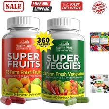 Fruits and Vegetables Supplement, 180 Fruit and 180 Veggie Capsules, Greens a...
